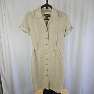 Vintage 90s Linda Allard Ellen Tracy Linen Shirt Dress 4 Minimalist Safari Chic